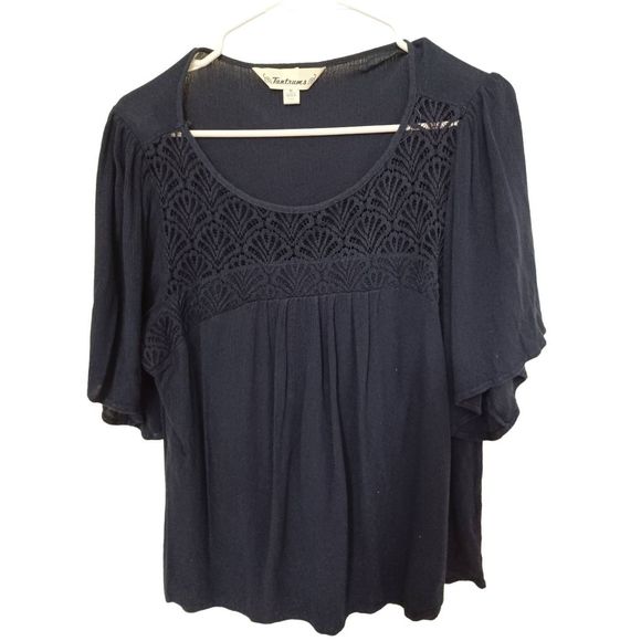 Tantrums Tops - Tantrums Top Short Sleeve Beautiful Neckline Navy Blue Size Medium